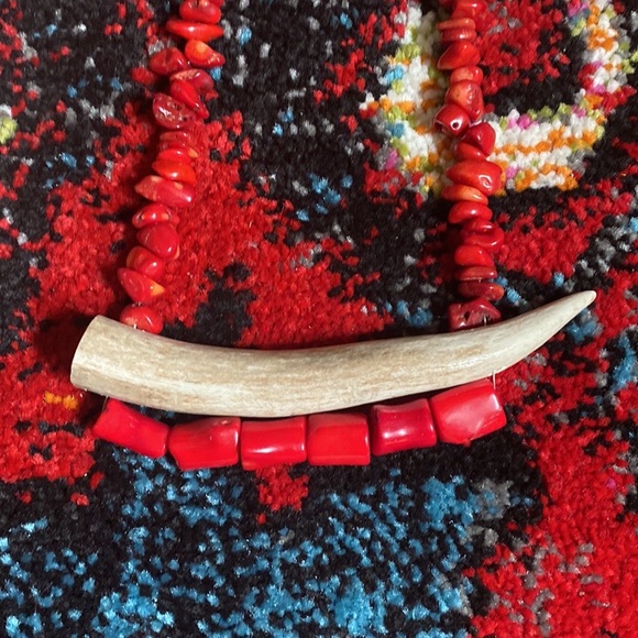 Red Coral Deer Antler Statement Necklace - Picture 3 of 14